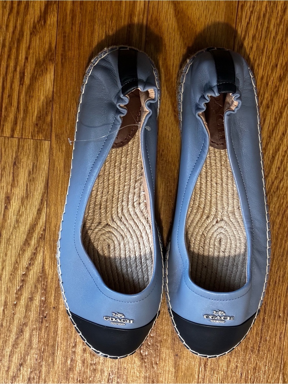 Coach Light Blue Leather Ballet Flats with Black Dark Blue Cap Toe